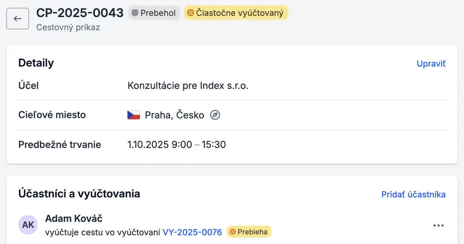 Detail cestovného príkazu