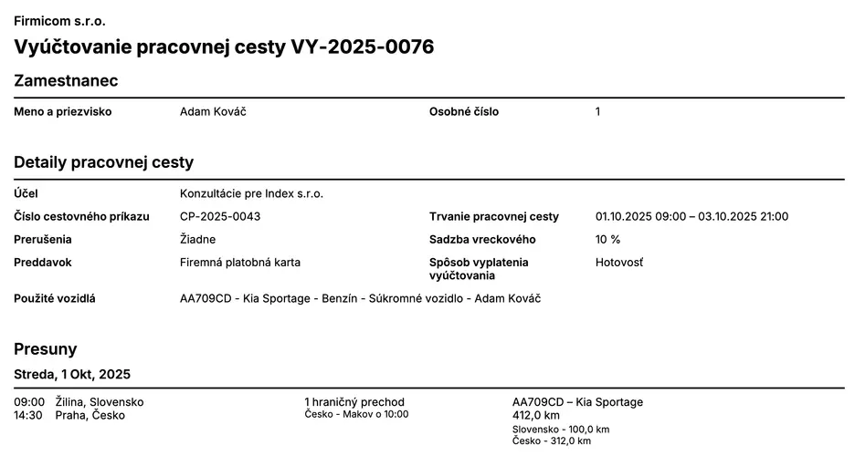 Tlačivo vyúčtovania